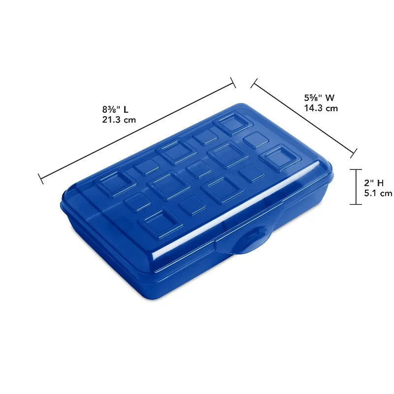 Small Pencil Box, Plastic Storage Case with Hinged Lid and Snap Latch, Portable Pencil Case Organizer for School, Crafts, and More, Blue Tint