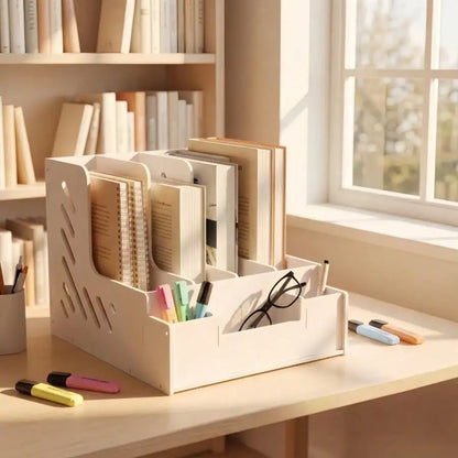 This Multi-Functional Desktop File Organizer Is Suitable For Office A4 Letter Paper And Documents, And Can Also Be Used As A Pen Holder, Book And Document Organizer On A Home Desk.
