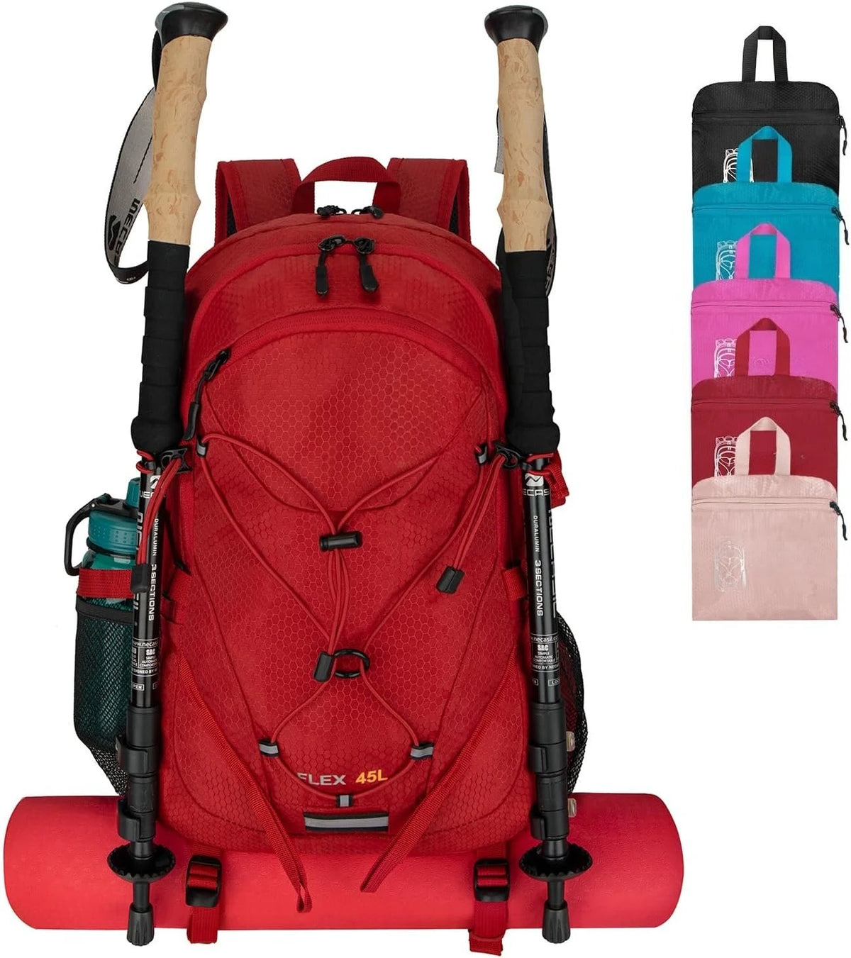 45L Foldable Water Resistant Hiking Backpack With Rain Cover & Trekking Pole Holder Ergonomic Daypack Black For Mountaineering Climbing Camping Backpacking Fishing Cycling Multi-Day Trek Weekend Travel Outdoor Sports Men Wome