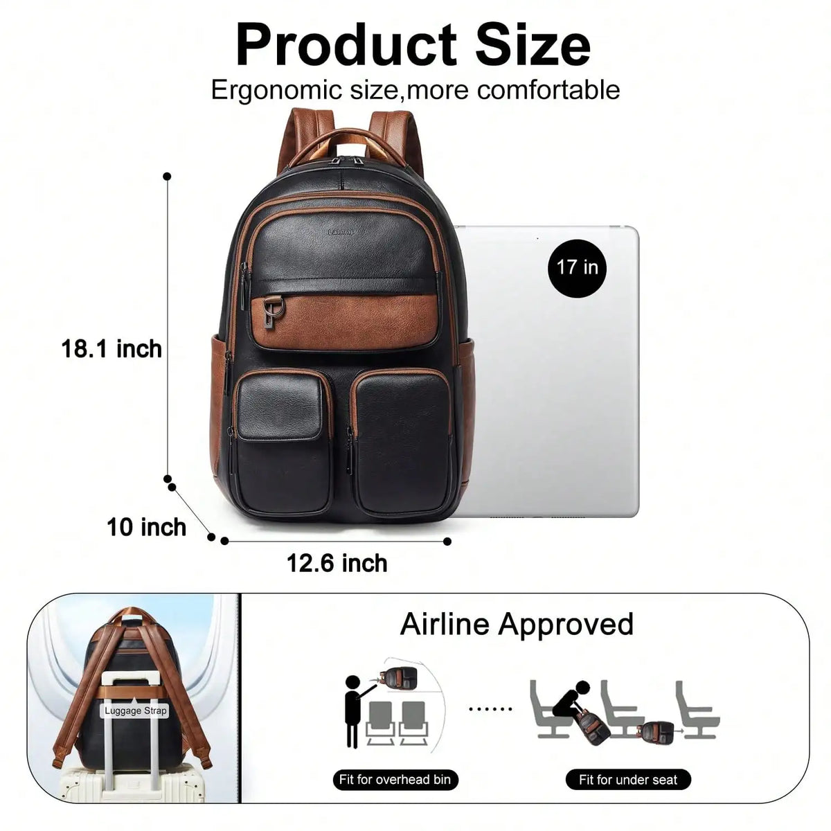 LATMAP Vegan Leather Backpack 17 Inch Laptop Backpack For Travel Multipurpose Design College Handbag Shoulder Bag