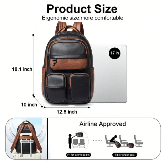 LATMAP Vegan Leather Backpack 17 Inch Laptop Backpack For Travel Multipurpose Design College Handbag Shoulder Bag