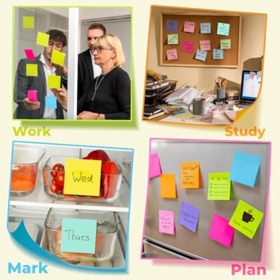 Sticky Notes 3x3 Inch for home office notebook use, paper material in bright colors, self-stick pads with easy-to-post adhesive