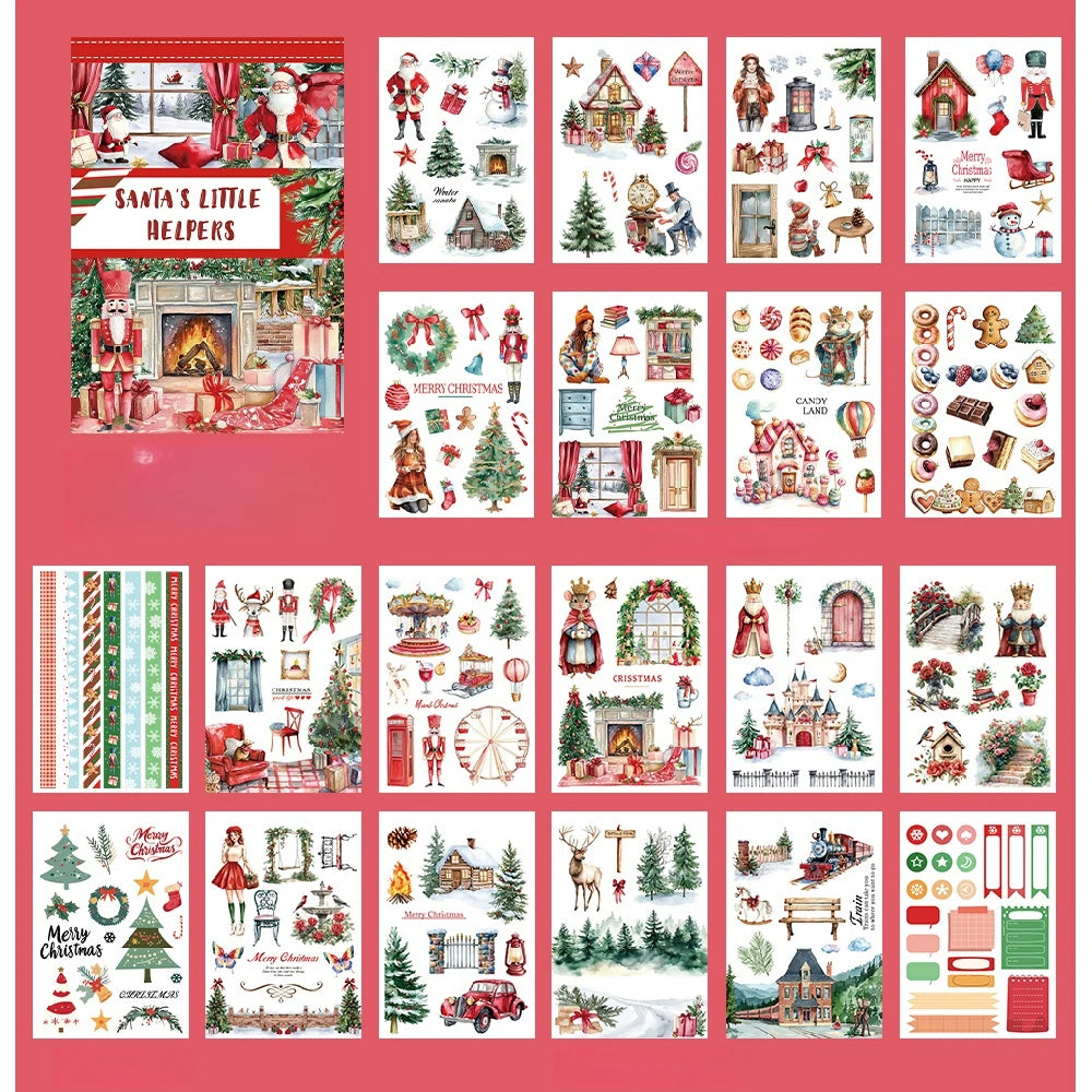 A5 Christmas Theme Sticker Book PET Material Pre-cut Model Retro Style Diary Decoration Base Material
