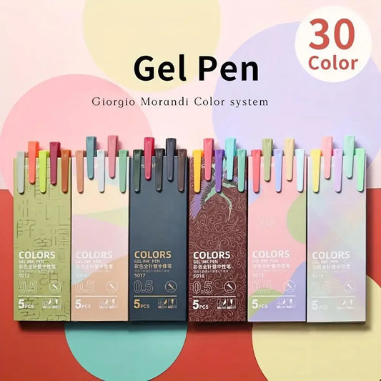 Giorgio Morandi 30-Piece 0.5mm Colored Gel Pens - Premium Ergonomic Design, Smooth Writing, Fast-Drying Ink, Elegant Muted Macaron Colors, for Journaling, Art Projects | Office Stationery, Aesthetic Pastel Markers, Back to Sc