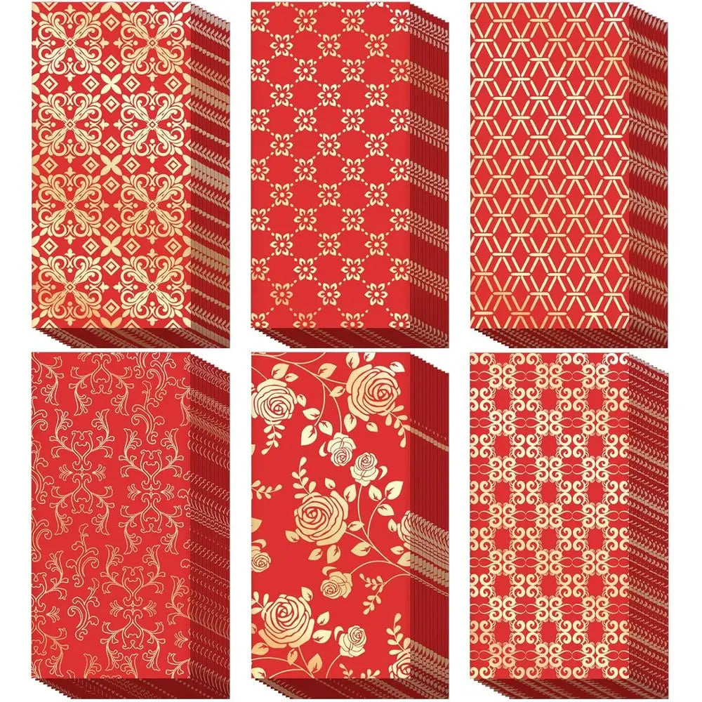 Chinese New Year 2026 Red 66-Piece Fortune Envelopes, 6 Designs, for Lunar Festival, Birthdays, and Weddings