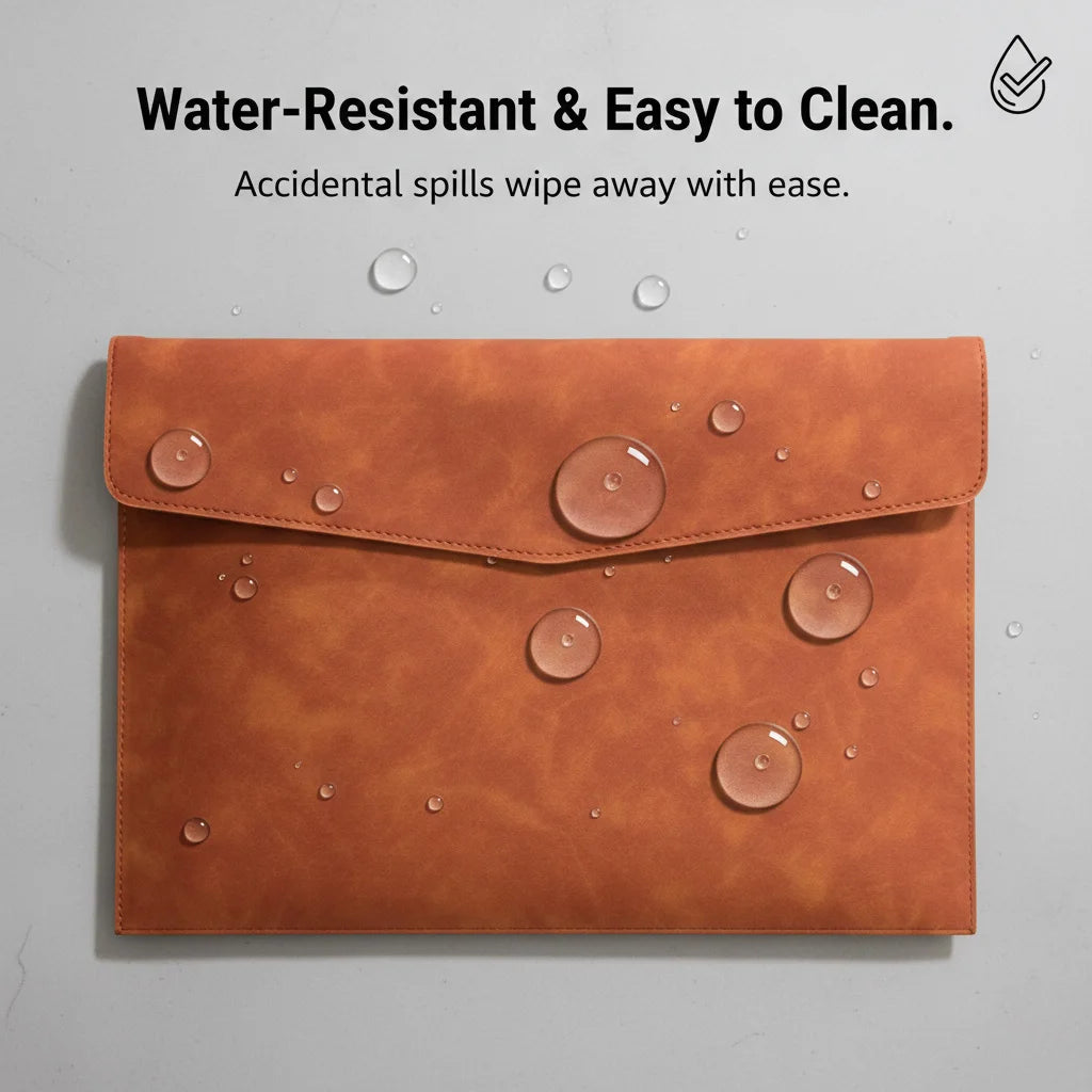 A4 Leather Document Folder, Thick Waterproof Portfolio Envelope, Snap Button File Bag, Large Capacity Business Portfolio Pouch for Contracts, Invoices & Paper Storage, Portable Office Document Holder