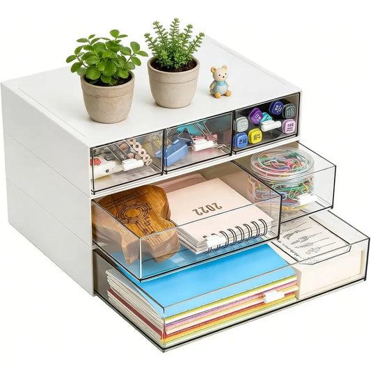 Compact 3-Tier Desk Organizer, Stackable Storage Box, Portable Office and Makeup Organizer, Ideal for Stationery and School Supp