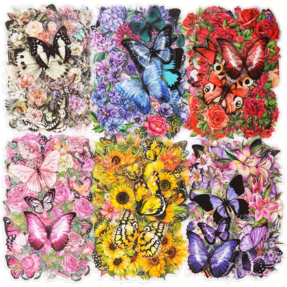 300pcs Transparent PET Butterfly and Flower Stickers Floral Decals Scrapbook Stickers for Journaling Card Making Junk Journal Planner Craft Supplies DIY Art Home Decor Gift Ideas