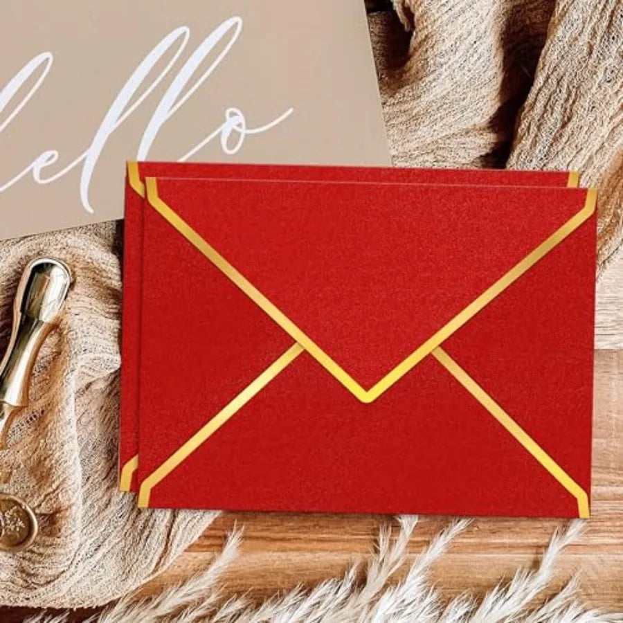 30 Pieces 5 x 7 Inch A7 Envelopes with V Flap Gold Foil Border, for Office, Business Envelopes Colo Envelopes for Gift Cards