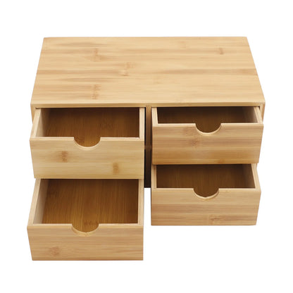 NEWEST Bamboo Desk Organizer, 4 Drawer Mini Desk Drawer, Desk Drawer Storage Box, for Office and Home