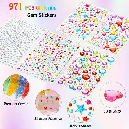 Gem Stickers Rhinestones for Crafts Scrapbook Supplies, Sparkling Cute Star Heart Round Small Stickers, Glitter Jewels Bedazzling Sticker Makeup, Diamond Art Kit DIY Decoration