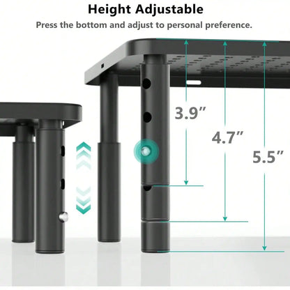 Desk Organizer, 1 Tier Computer Monitor Stand For Desk, Desk Monitor Riser 3 Height Adjustable, Laptop Stand Underneath Storage For Office, Home, School Supplies (STT003), 1 Pack, Black