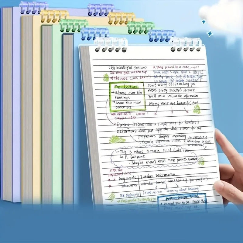 A5 Refillable Spiral Notebook - Top Coil Binding Lined Journal, Removable Tearable Pages for Notes, Planner Notepad for Office or School,