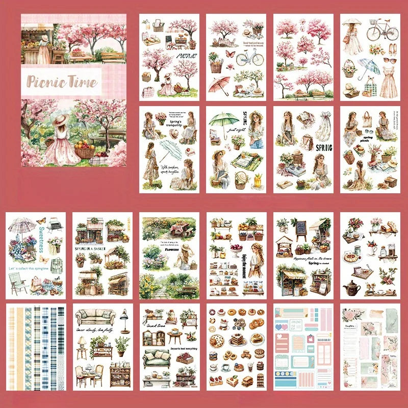 6 Pack 120 Sheets A5 Winter Wonderland Sticker Book, PET Pre Cut Vintage Decals for Journaling, Scrapbooking DIY Craft Supplies