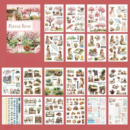 6 Pack 120 Sheets A5 Winter Wonderland Sticker Book, PET Pre Cut Vintage Decals for Journaling, Scrapbooking DIY Craft Supplies