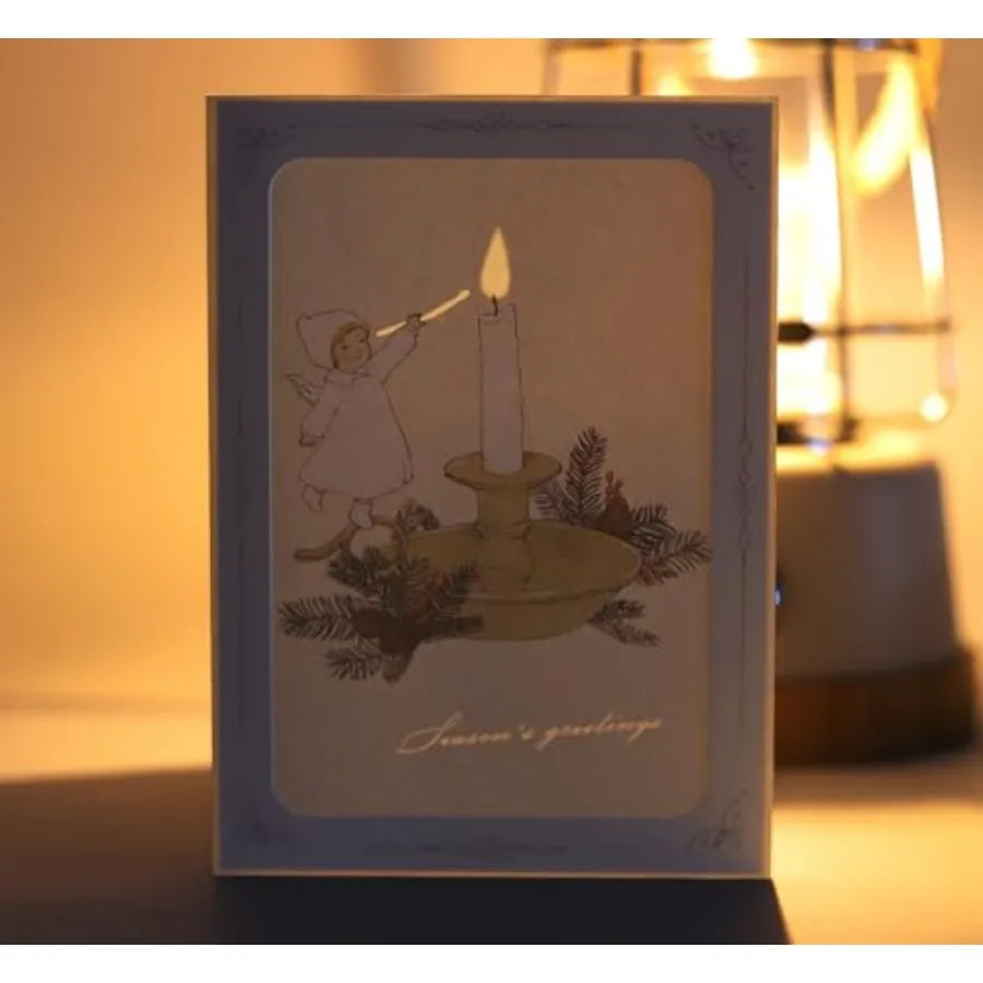 Reveal Card "",Angel Lighting Candle Illustration, Vintage Holiday Greeting Card with Envelope