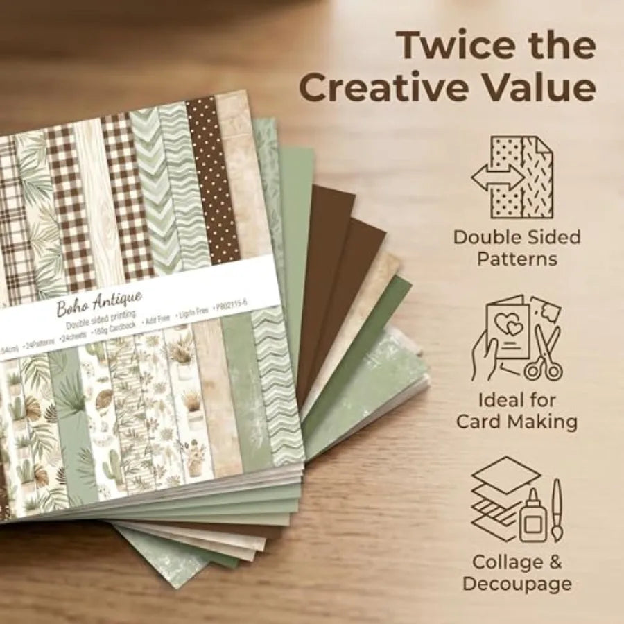 6x6in, 48 Sheets Double-Sided Patterned, Vintage Cardstock Bleed-Resistant For Inks and Glues, Folds And Tears Cleanly, Acid-Free