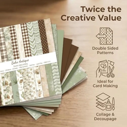 6x6in, 48 Sheets Double-Sided Patterned, Vintage Cardstock Bleed-Resistant For Inks and Glues, Folds And Tears Cleanly, Acid-Free