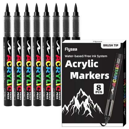 8pcs Black and White Acrylic Paint Markers Set, Large Ink Capacity, Acrylic Markers for Illustration Sketching, Wood, Glass, Fab