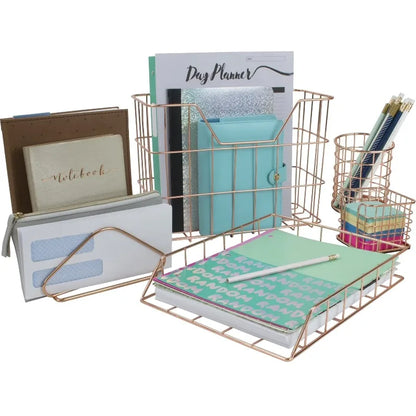 Wire 5-Compartment Desktop Organizer Set, Copper