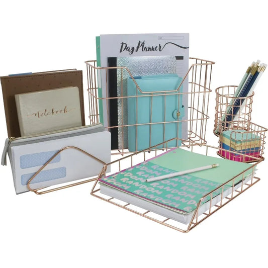 Wire 5-Compartment Desktop Organizer Set, Copper