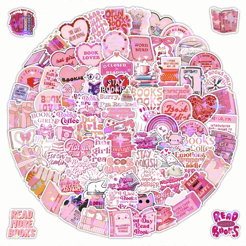 60/120 PCS Pink Bookish Graffiti Stickers Pink Reading Decoration Notebook Luggage Stationery Stickers