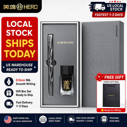 Hero E505A Fountain Pen Gift Set, Unique Twisted Spiral Streamline Barrel High Recognition, 0.5mm Gold Plated Iridium Nib Smooth Writing, Ergonomic Comfort Grip Anti-slip Texture