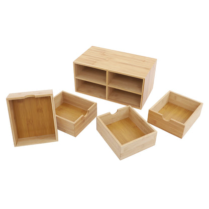 4-Drawer Tabletop Storage Organizer, Bamboo Desk Organizer, Desktop Tabletop Storage Caddy, 33*19*16 cm/12.99*7.48*6.3 in