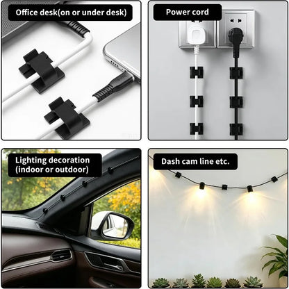 20 Pack Adhesive Cable Clips for Cord Management, Small Wire Holders for Desk Wall Car, Strong Sticky Cable Organizer for Phone Charger, USB, TV, Ethernet & More (20, Black)