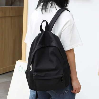 Simple Solid Color Backpack Women Nylon School Bags for Teenager Girls Shoulder Bag