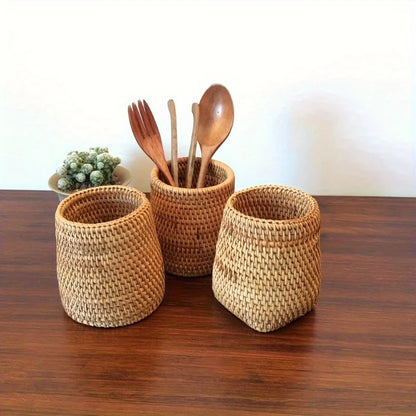 Chic Rattan Pen Holder - Durable, Lightweight Desk Organizer for Home, Office & School | Available in 3 Sizes