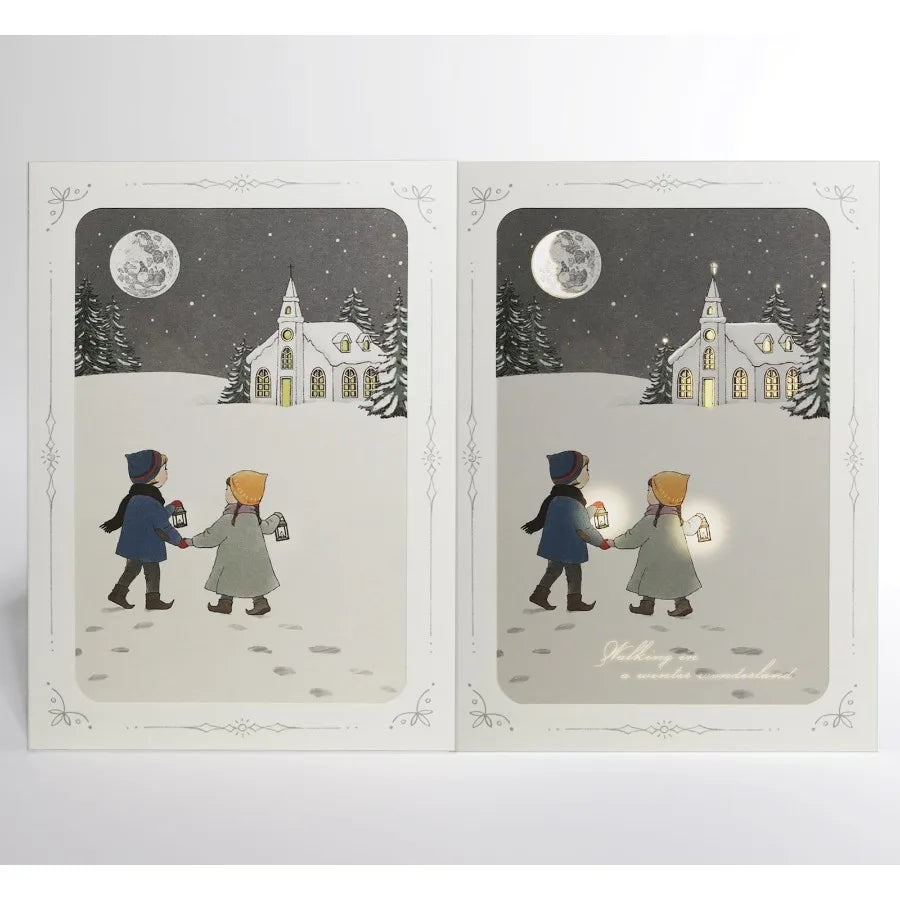 Reveal Card "",Angel Lighting Candle Illustration, Vintage Holiday Greeting Card with Envelope