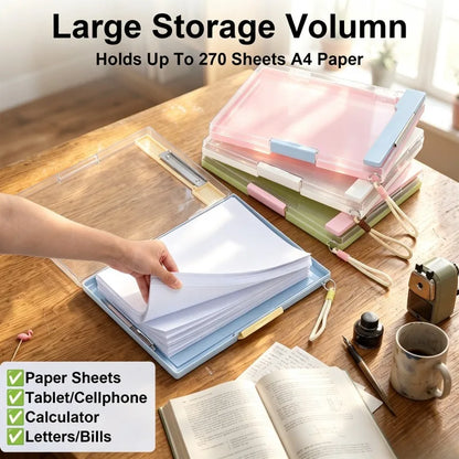 1 Pack Thickened ABS Storage Clipboard 13.3×9.88 Inch Portable Writing Board with Built-in Storage & Clear Lid, Multi-Color Document Holder