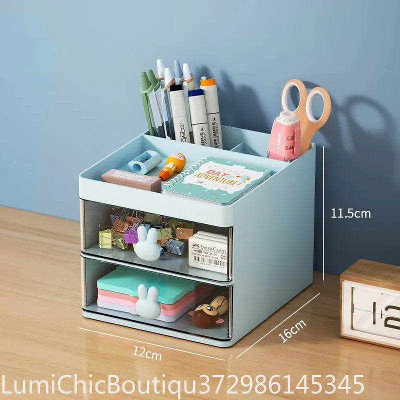 Small Desk Organizer With Drawer Multi‑Function Desktop Storage Box For Office Stationery Makeup Pen Pencil Business Card Mobile Phone