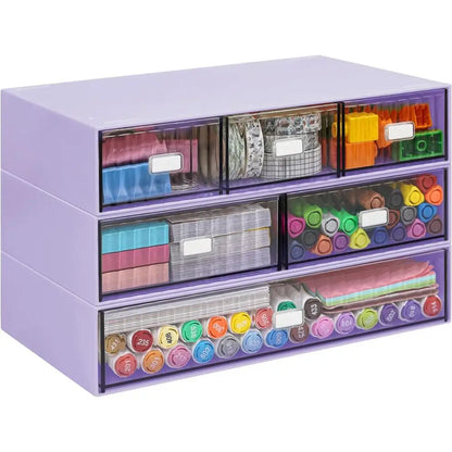 3-Tier Stackable Desk Organizer, 6 Drawers, Plastic Storage Box, Detachable Makeup Office Stationery Supplies Organizer for Home