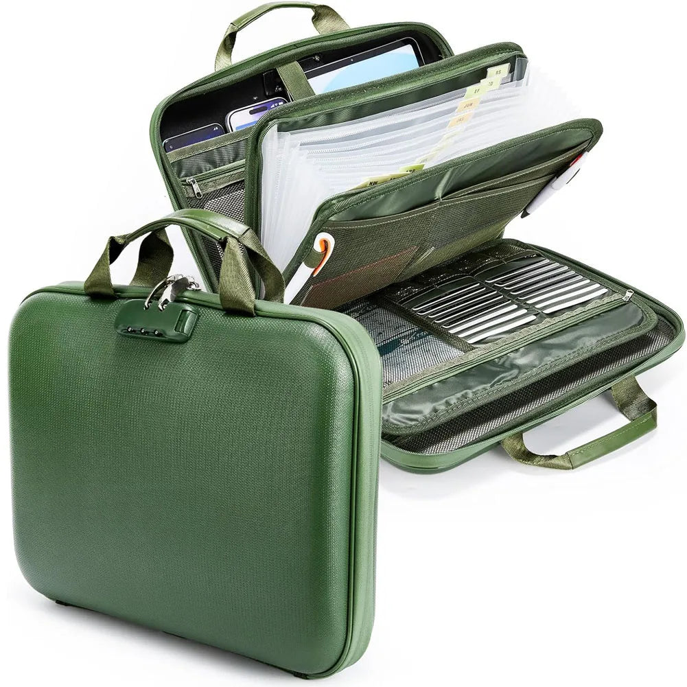 Fireproof & Waterproof Document Organizer Box – Durable EVA Mesh File Storage, 12 Compartments, Hard Hollow Board, Office Accordion Folder, Green Transparent, 38×28×7.5cm