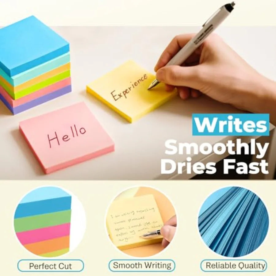 Sticky Notes 3x3 Inch for home office notebook use, paper material in bright colors, self-stick pads with easy-to-post adhesive