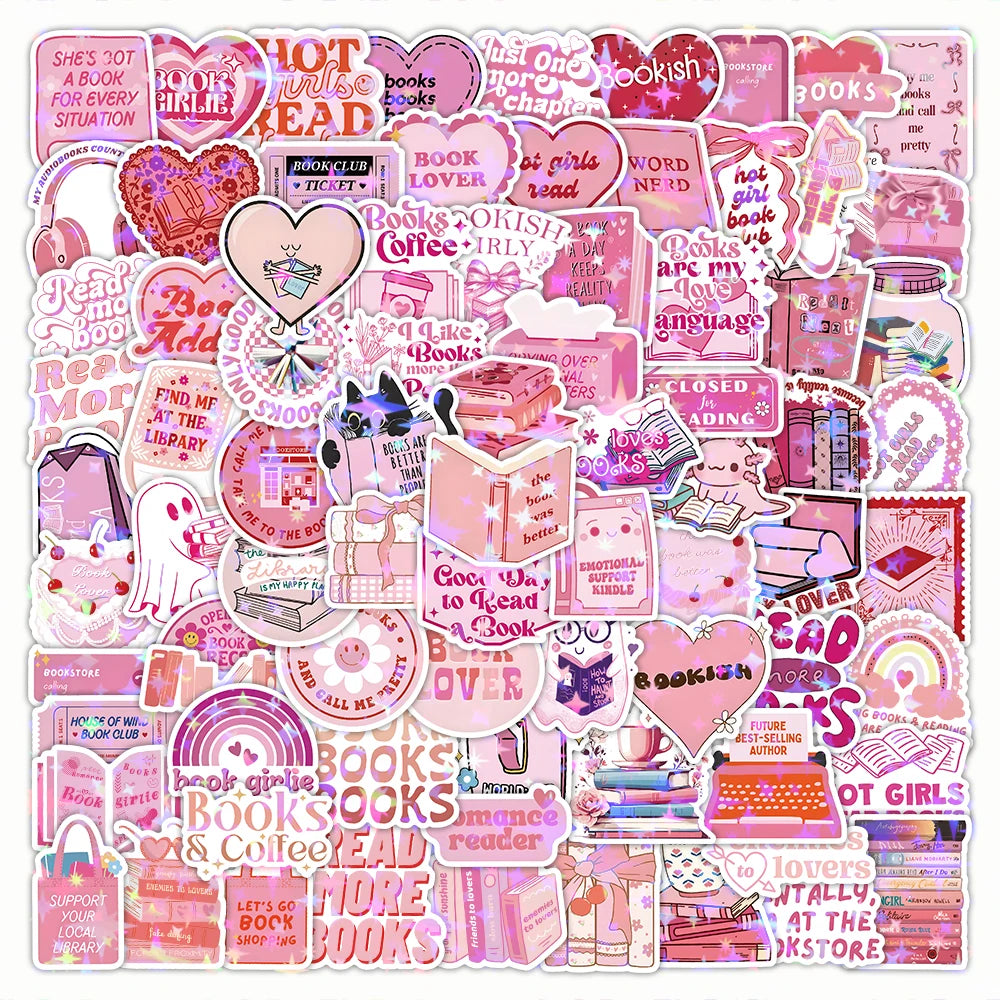 60/120 PCS Pink Bookish Graffiti Stickers Pink Reading Decoration Notebook Luggage Stationery Stickers