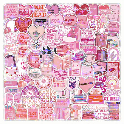 60/120 PCS Pink Bookish Graffiti Stickers Pink Reading Decoration Notebook Luggage Stationery Stickers