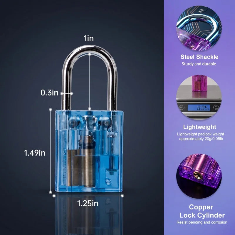 BOZZYS Transparent Mini Lock Set of 5 with 6 Keys, DIY Stickers Included, Make It Yours Design, One Key Opens Every Lock, Compact Colorful Padlocks for Gym Lockers, Cabinets, Suitcases and Zipper Bags