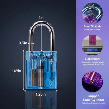 BOZZYS Transparent Mini Lock Set of 5 with 6 Keys, DIY Stickers Included, Make It Yours Design, One Key Opens Every Lock, Compact Colorful Padlocks for Gym Lockers, Cabinets, Suitcases and Zipper Bags