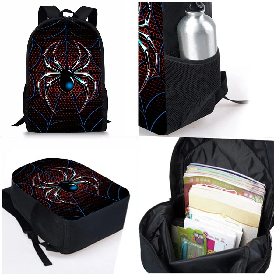 Spider Pattern Three Piece Set Backpacks For Boy And Girls 3D Cartoon School Backpack