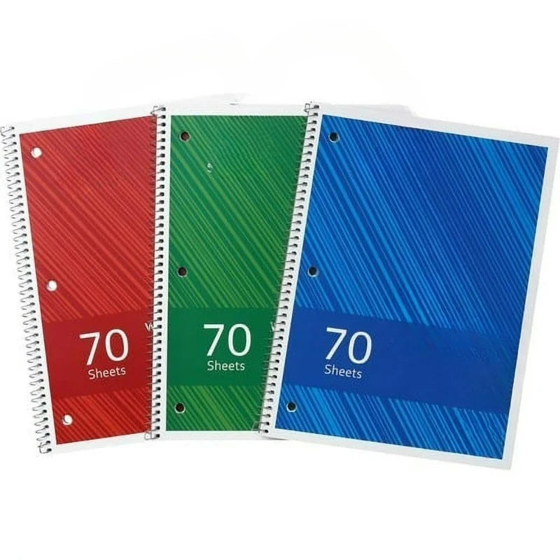 Wide Ruled Wire-bound Notebook Wire Bound - 3 Hole(s) - 0.3" x 8"10.5" - Stiff-cover, Stiff-back, Perforated - 3 / Pack