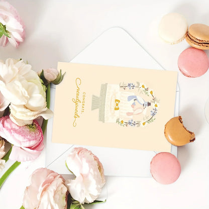 10 Pack Gold Foil Wedding Congratulations Greeting Cards, Minimalist Bride Groom Illustrations Blank Note Cards for Wedding Engagement Bridal Shower Newlyweds Gift Wishes