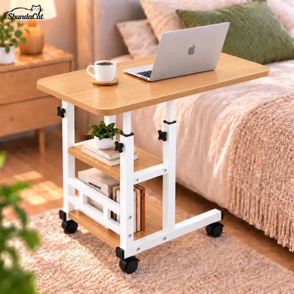 Portable Rolling Laptop Desk with Wheels for Bed, Adjustable Height Laptop Table for Couch, Small Computer Desk, Black