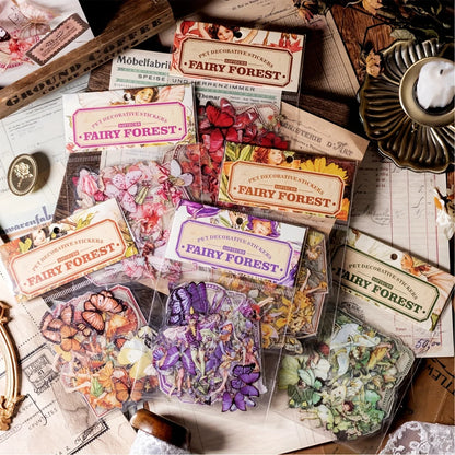300Pcs Vintage Fairy Stickers for Journaling Scrapbooking DIY Crafts Transparent Flower Fairy Stickers for Journal Phone Cases Laptops Notebooks Albums Calendars