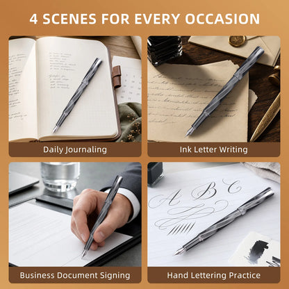 Hero E505A Fountain Pen Gift Set, Unique Twisted Spiral Streamline Barrel High Recognition, 0.5mm Gold Plated Iridium Nib Smooth Writing, Ergonomic Comfort Grip Anti-slip Texture