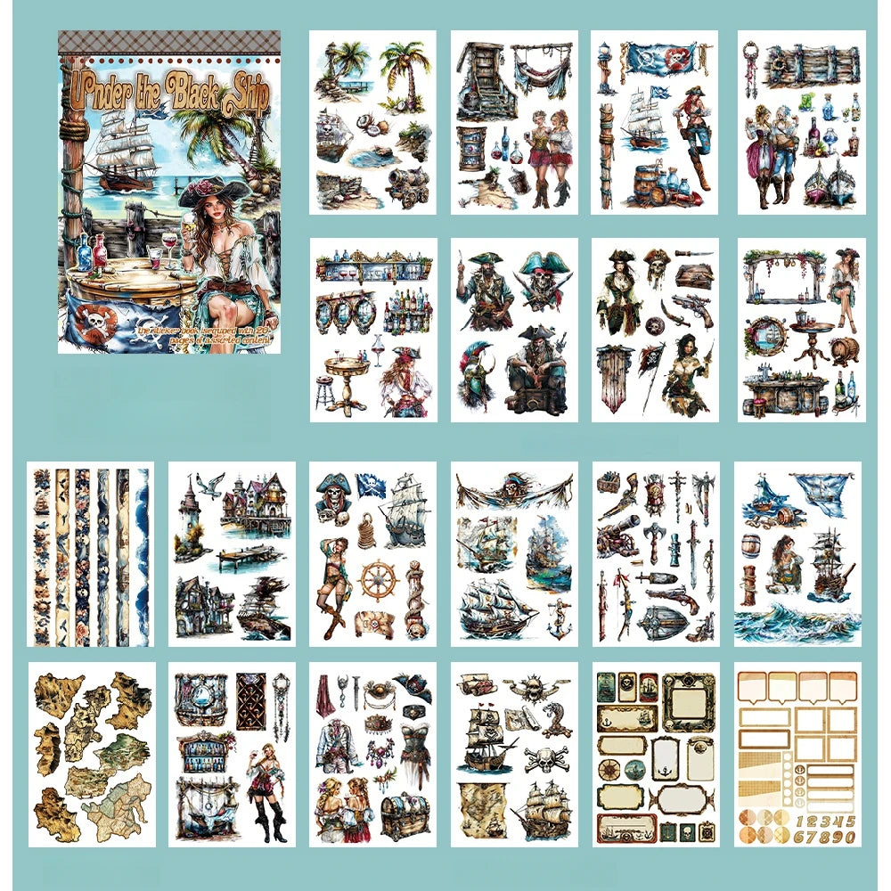 A5 Christmas Theme Sticker Book PET Material Pre-cut Model Retro Style Diary Decoration Base Material
