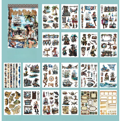 A5 Christmas Theme Sticker Book PET Material Pre-cut Model Retro Style Diary Decoration Base Material
