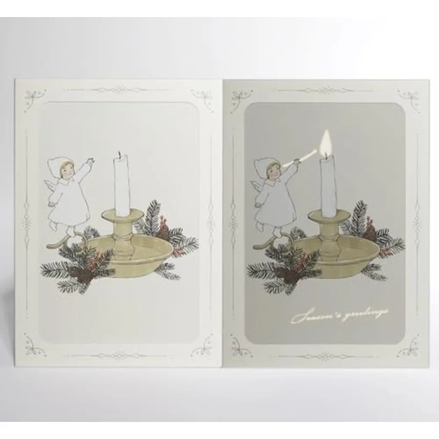 Reveal Card "",Angel Lighting Candle Illustration, Vintage Holiday Greeting Card with Envelope